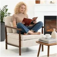 KLAM HOME Relaxsessel Sessel Weißer Samt Holzkonstruktion (Mittelalterlich Moderner Akzentstuhl mit Lendenpolster), Polsterlesesessel Wohnzimmer Schlafzimmer Wintergarten