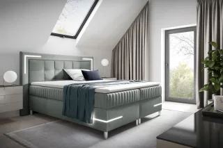 Boxspringbett Schlafzimmerbett 180x200cm AMORE Nr.2 Silbergrau inkl. LED-Bele...