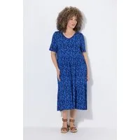 Ulla Popken Midikleid Jerseykleid Volants A-Linie V-Ausschnitt Halbarm