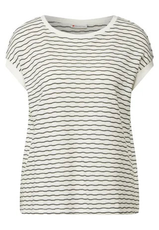 Street One - Shirt mit welligen Streifen off white - Gr. - 42