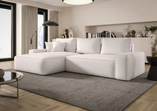 Ecksofa Schlafsofa Sofa WALKEN Stoff Aragon Weiss Ottomane Links