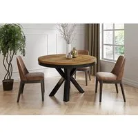 WFL GROUP Esstisch Clara im Loft-Stil rund ausziehbar mit schwarzen Metallbeinen (MADE IN EU, erhältlich in zwei Größen – 100/120 cm, ausziehbar auf 180/200 cm), platzsparender Industrial Tisch in Holzoptik für Wohnzimmer oder Küche