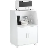 SoBuy Küchenwagen FRG241, Mikrowellenschrank auf Rollen, Küchenschrank Buffet, Küchenschrank Rollschrank Mikrowellenschrank mit Ablagen und 2 Türen
