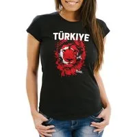 MoonWorks Print-Shirt Damen T-Shirt Fanshirt Türkei Türkiye Turkey Fußball EM WM Löwe mit Print