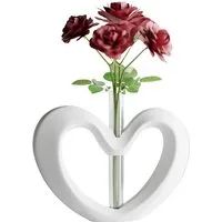Shapes - Decorations Dekovase Herzvase, Deko in Herzform mit Glasröhrchen, Valentinstag Geschenk, Glasröhrchen für einzelne Blume