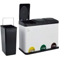 SVITA Mülltrennsystem TC3X15, Treteimer, Papierkorb, Abfalleimer, Stahl, Weiß
