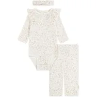 HUGGIES babywear Body & Hose HUGG BODYSUIT PANT ATTACHMENT (Set, 3-tlg) & Stirnband mit Blümchenmotiv