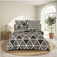 Buymax Bettwäsche Memento, Bettgarnitur, Bettbezug Set, Renforce: 100% Baumwolle, 2 teilig, mit Reißverschluss, modern, Karo, Streifen, Grau, Weiß, 155x220 cm