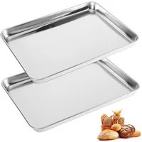 BlingBin Backblech 2er Set Edelstahl Ofenblech Kuchenblech, 31.5 x 24.5 x 2.5cm, Edelstahl, (2er Set, 2-St., Hitzebeständigkeit: 230 °C), Rechteckig Fettpfanne für Backen Braten Servieren, Spülmaschinenfest