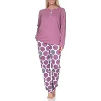 Normann Pyjama Normann Damen langarm Schlafanzug mit Hose in Punkte Tupfen Look