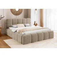 Home Collective Polsterbett Doppelbett Bubble Bett Bettgestell mit Stauraum und Lattenrost (Verfügbare Größen: 120x200, 140x200, 160x200, 180x200, 200x200 cm), Bodennahe Optik mit Metall-Lattenrost und Bettkasten Beige