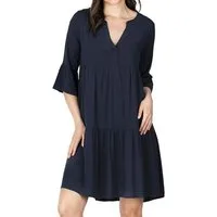 DENIMFY Sommerkleid Damen Kleid DFFrida A-Linie 3/4 Arm Freizeitkleid mit V-Ausschnitt aus 100% Viskose
