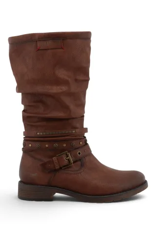 Damen Karmesinbraune Kunstleder Stiefeletten mit Schaft - M0052003