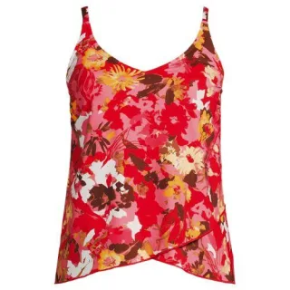 Tankinitop mit Tulpensaum chlorresistent, Damen,  Rot, Nylon-Mischung, by Lands' End