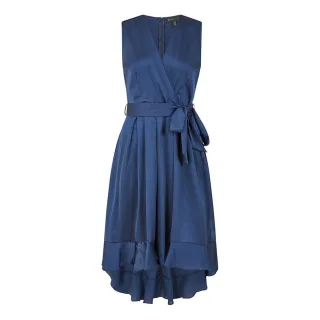 Mela London - Wickelkleid für Damen, V-Ausschnitt, Satin, Ärmellos (Marine)