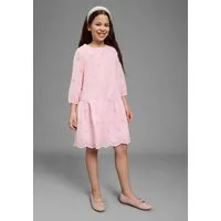 KIDSWORLD Spitzenkleid Kleid mit Lochstickerei für Mädchen aus Popeline und Web-Material, mit ausgestellter Passform