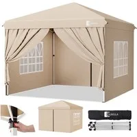 SUNULA Faltpavillon 3x3 m Gartenpavillon mit 4 seitenteilen wasserdicht, mit 4 Seitenteilen, (inkl. 4 Seitenteile), Wasserdicht Faltpavillon, Winterfest Pavillon Pop Up Partyzelt
