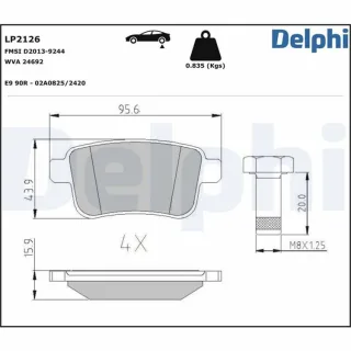 Delphi Bremsbel?ge hinten Mercedes Citan Nissan Nv250 Renault Kangoo