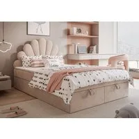Lookway Boxspringbett ASHLEY Polsterbett mit Muschel-Kopfteil und Bettkasten (Boxspringbett mit Topper), gepolstertes Kopfteil