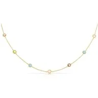 Made by Nami Silberkette Damen Gold mit bunten Edelsteinen aus Sterling Silber 40 + 5 cm, Kette Damen Hypoallergen Wasserfester Schmuck