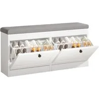 VOWNER Schuhschrank mit 2 Klappen, Sitzbank mit Sitzkissen 106 × 32 × 52 cm