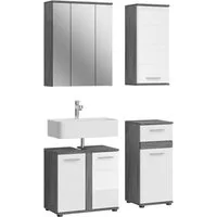 welltime Badmöbel-Set LUCCA, 4-teilig, MDF Hochglanzfront, bestehend aus:, (Set, 4-St), Waschbeckenunterschrank, Spiegel, Unterschrank, Hängeschrank
