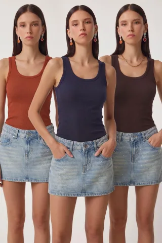 3er-Pack Rippstrick-Camislips aus Baumwolle
