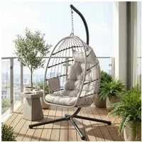 SONGMICS Hängesessel mit Kissen Ei-Design Balkon & Garten inkl. Zubehörpaket & Anleitung, Schaukelstuhl mit Gestell, klappbarer Korbsessel höhenverstellbar