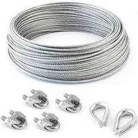 DQ-PP Drahtseil DQ-PP Stahlseil SET 5m, 3-5mm, 6x7, Klemmen, Kauschen, Schrauben