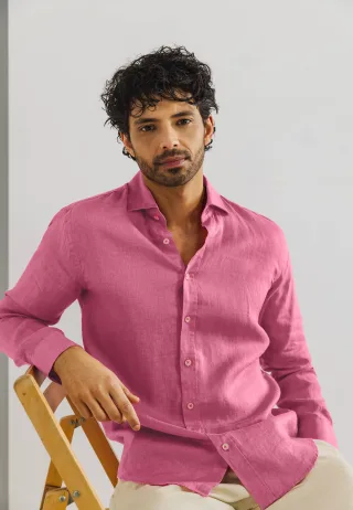 State of Art - Shirt LS Plain Linen pink - Gr. - M