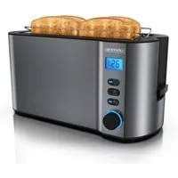Arendo Toaster Display mit Restzeitanzeige, Edelstahl, Langschlitz, Krümelschublade, 2 lange Schlitze, für 4 Scheiben, 1500 W, Defrost Funktion, Wärmeisolierendes Gehäuse, mit Brötchenaufsatz