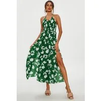 FS Collection Sommerkleid Damen Sommerkleid Maxikleid Neckholderkleid Rückenfrei Schlitz (S (UK 8/10 · EU 36/38) M (UK 10/12 · EU 38/40) L (UK 12/14 · EU 40/42) XL (UK 14/16 · EU 42/44) Neckholder, rückenfrei, Rückenschnürung, Beinschlitz, floral pri