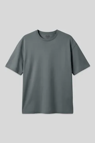 Übergroßes Baumwollmischung Rundhalsausschnitt T-Shirt