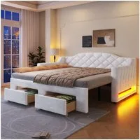 Flieks Daybett, Polsterbett Tagesbett 90/180x200cm mit Schubladen und LED-Beleuchtung