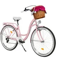 Milord Cityrad Milord City Fahrrad Weidenkorb Damenfahrrad, 28/26 Zoll, Rosa, 7-Gang, 7 Gang, (Fahrradständer, Gepäckträger, Klingel, Korb, Kotflügel)