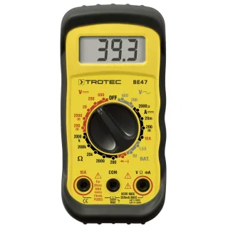TROTEC Multimeter BE47 Robustes Multifunktions-Messgerät mit gummiertem Schutzholster Messkreiskategorie CAT II 600 V/CAT III 300 V Diodentest akustische Durchgangsprüfung sieben Messfunktionen