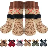 Ledander Pfotenschutz 4 Stück Doppelseitige Anti Rutsch Hundesocken, (Leckschutz mit Klettverschluss Riemenfür Innenbereich), Pfotenschutz für Hunde, Schuhe für Kleine, Mittlere und Große Hunde