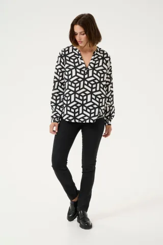 Langarm-Bluse Regular fit Chalk/Deep Black white black