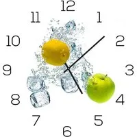 Levandeo® Wanduhr (Wanduhr aus Glas 30x30cm Uhr als Glasbild Küche Apfel Zitrone)