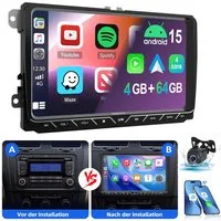 ESSGOO 9" Android 15 Für VW Golf 5 6 Polo Passat Touran Sharan EOS Tiguan Autoradio (RDS, Digitalradio (DAB), FM, AM, Carplay Android Auto Navi WIFI BT EQ)