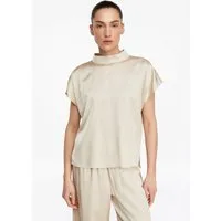 comma Kurzarmbluse Bluse Satin-Top mit Stehkragen