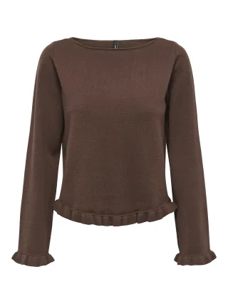 ONLY - ONLCINDEREL LS LOOS FRILL O-NECK CC KNT Coffee Bean - Gr. - XS