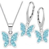 Goldene Hufeisen Schmuckset Kristall Schmetterling Ohrringe Anhänger Kette 925 Silber Set (4-tlg, inkl. Geschenk-Etui), Geschenkset