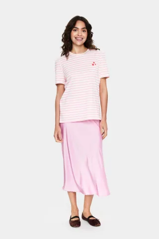 T-Shirt Enganliegend Bonbon Weiß Streifen pink white