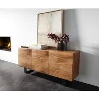 DELIFE Sideboard New, Live-Edge Akazie Natur 145 cm 3 Türen Kufe Metall Schwarz Sideboard
