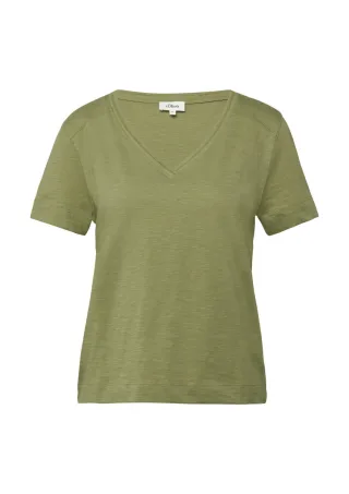 s.Oliver Red Label - Basic T-Shirt mit V-Ausschnitt in Regular Fit grün - Gr. - 46