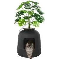 Lifewit Katzenhaus Katzenklo Blumentopf mit Pflanze und Schaufel, Katzentoilette