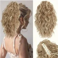 Zaewry Haarspange 31CM kurze Klauen Pferdeschwanz Haarverlängerung, gewellte, lockige Pferdeschwanz mit Kinnclip