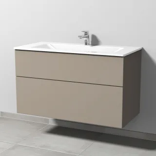 Sanipa 3way Glas-Set Glas-Waschtisch und Unterbau mit 2 Auszügen, Sandgrau-Matt SF20467