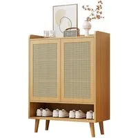 Yorbay Schuhschrank Rattan Schuhkommode Schuhregal mit 2 Türen und 5 Regalböden (80x35x105cm)